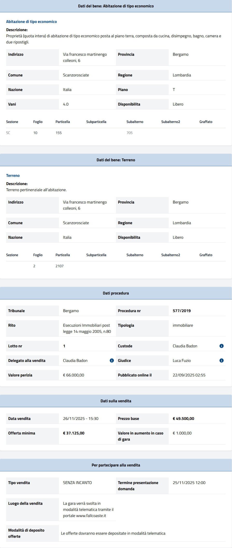 Informazioni asta immobiliare