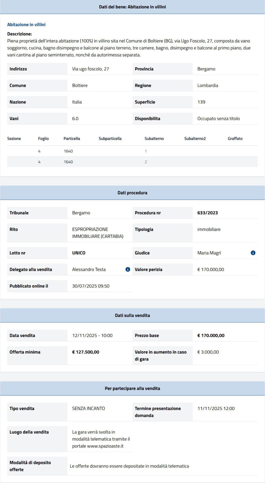 Informazioni asta immobiliare
