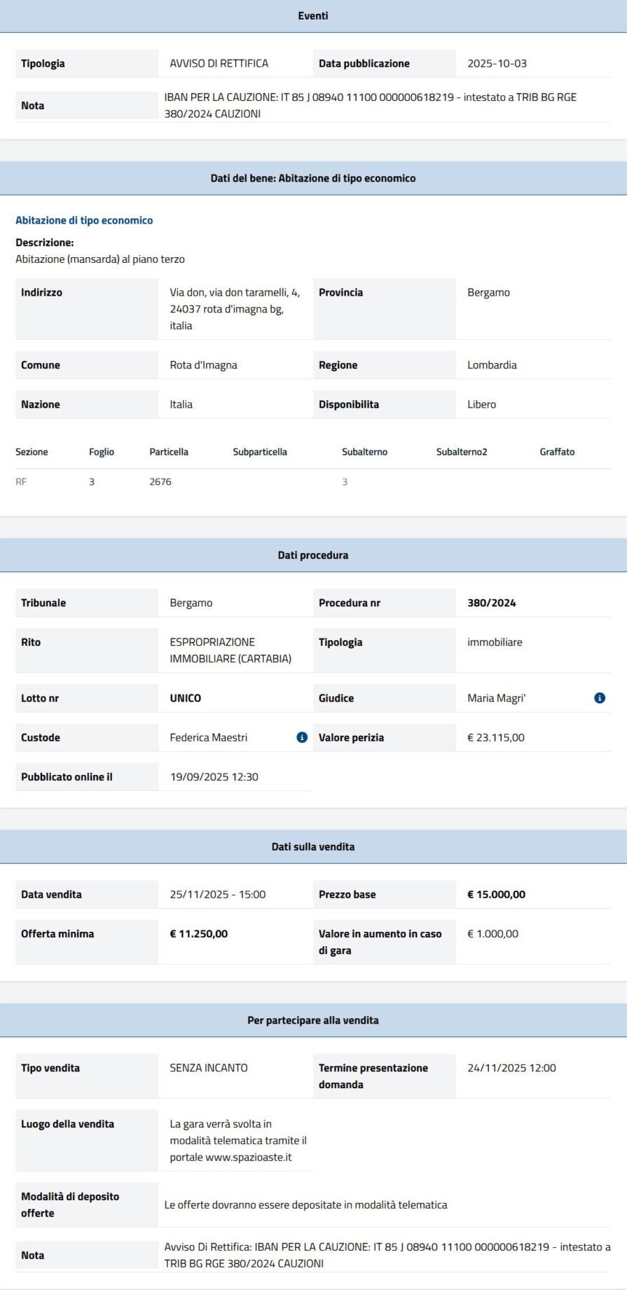 Informazioni asta immobiliare