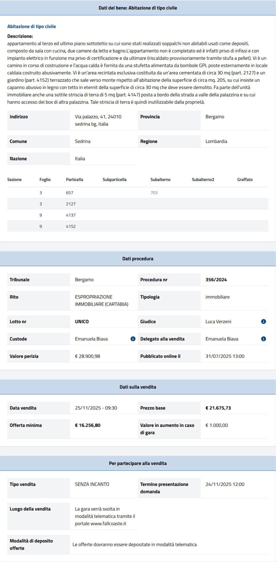 Informazioni asta immobiliare