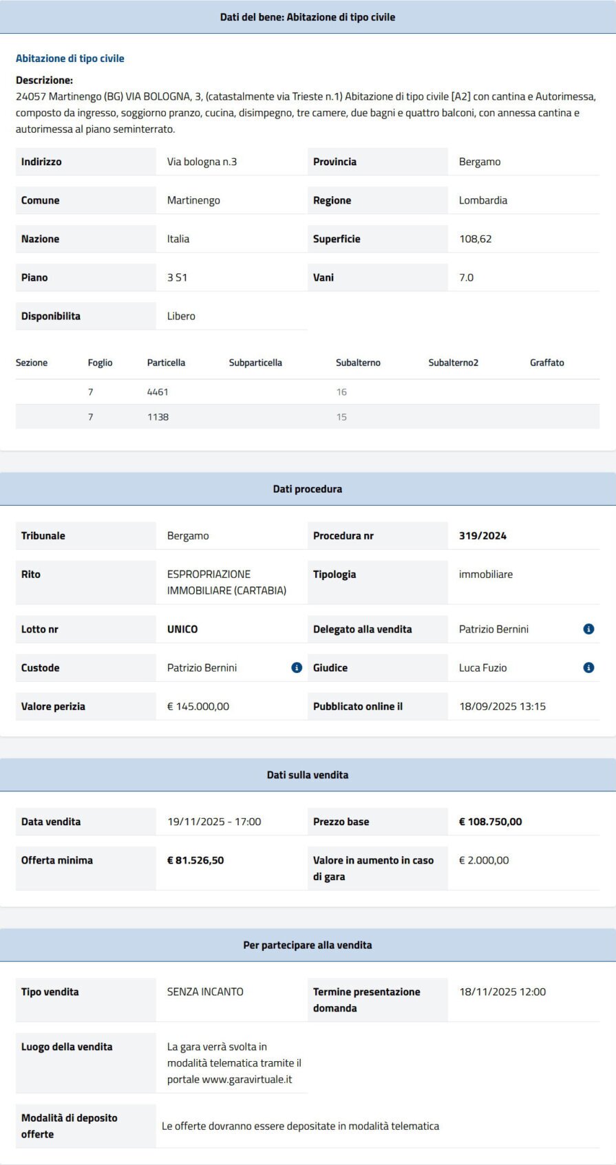 Informazioni asta immobiliare