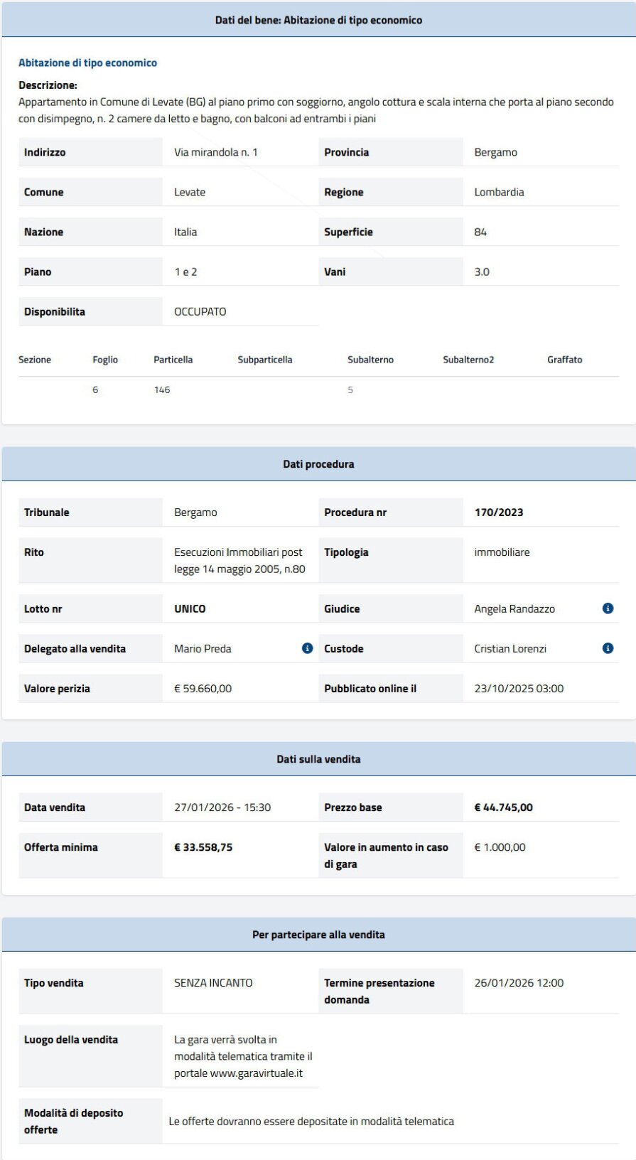 Informazioni asta immobiliare