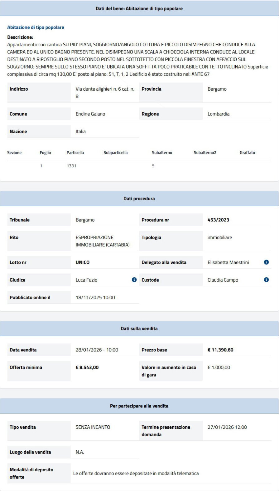 Informazioni asta immobiliare