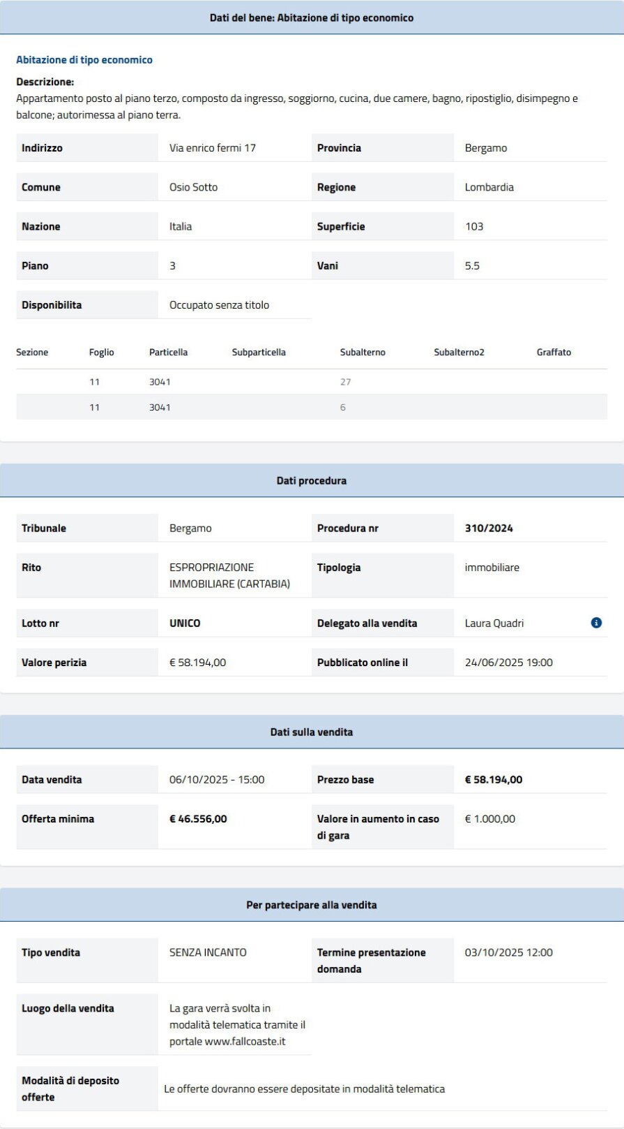 Informazioni asta immobiliare