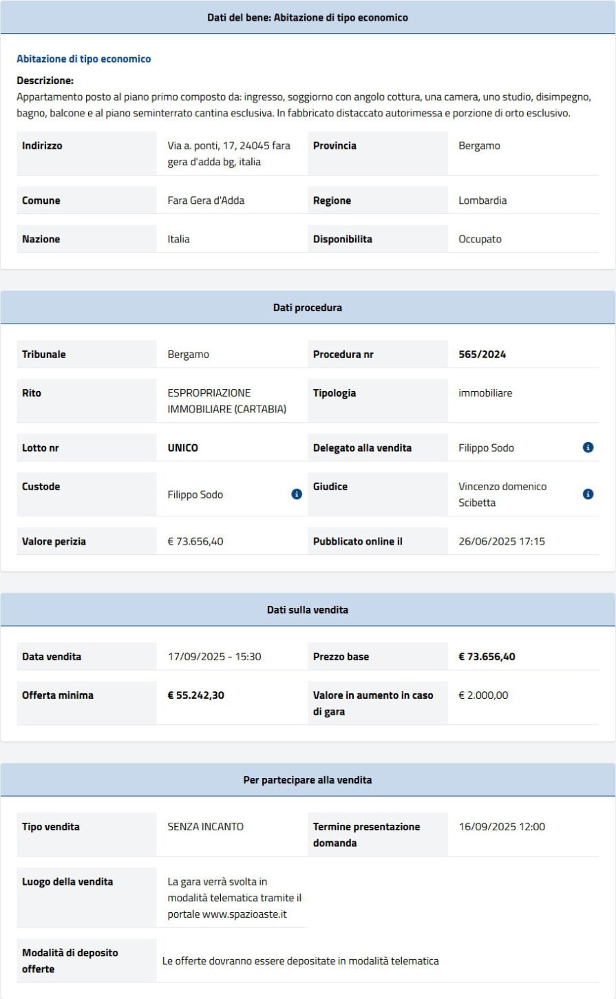 Informazioni asta immobiliare
