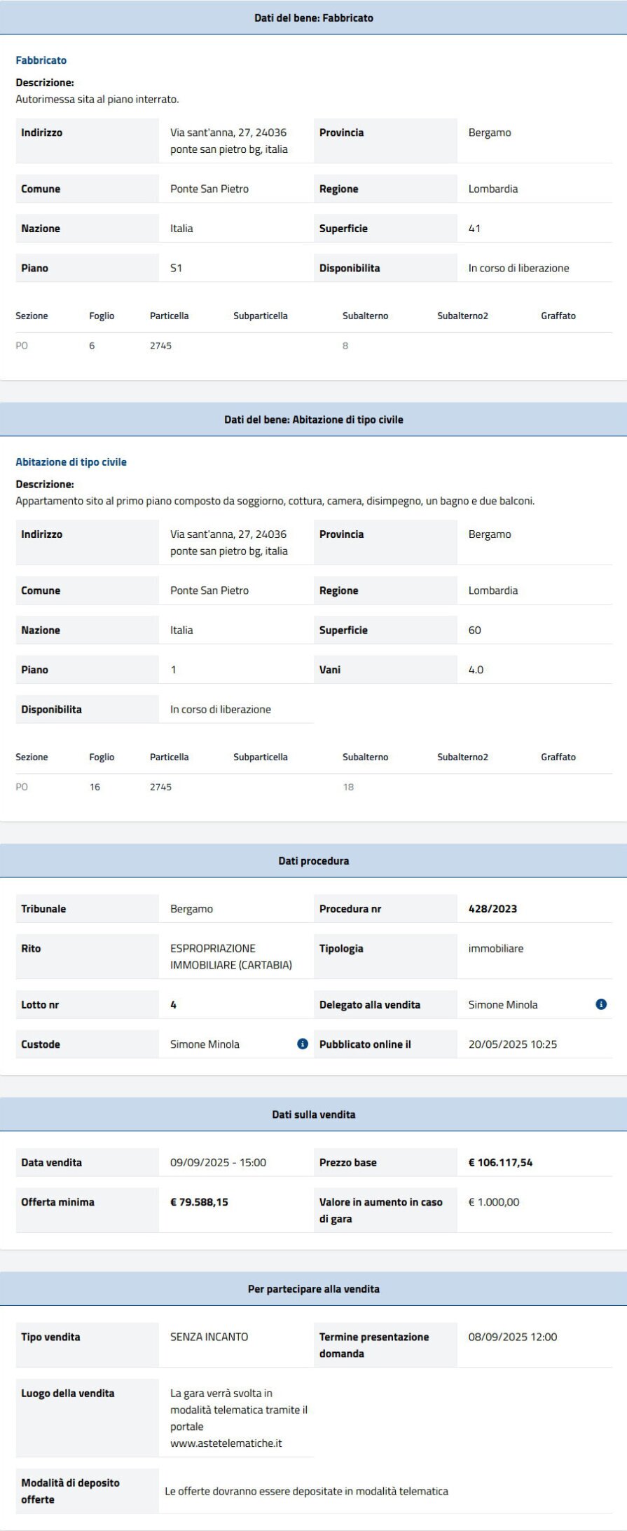 Informazioni asta immobiliare