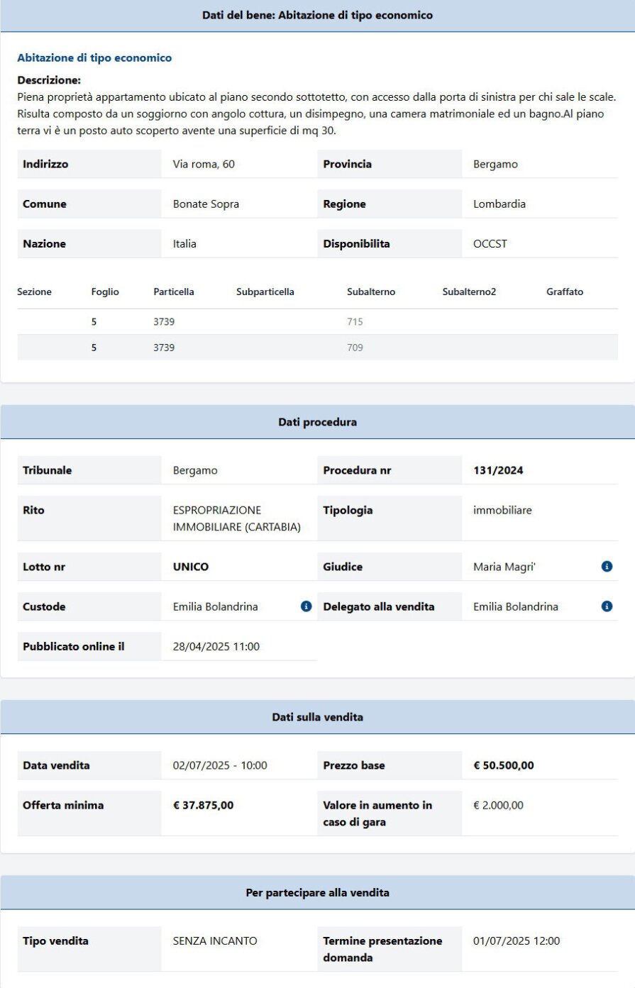 Informazioni asta immobiliare