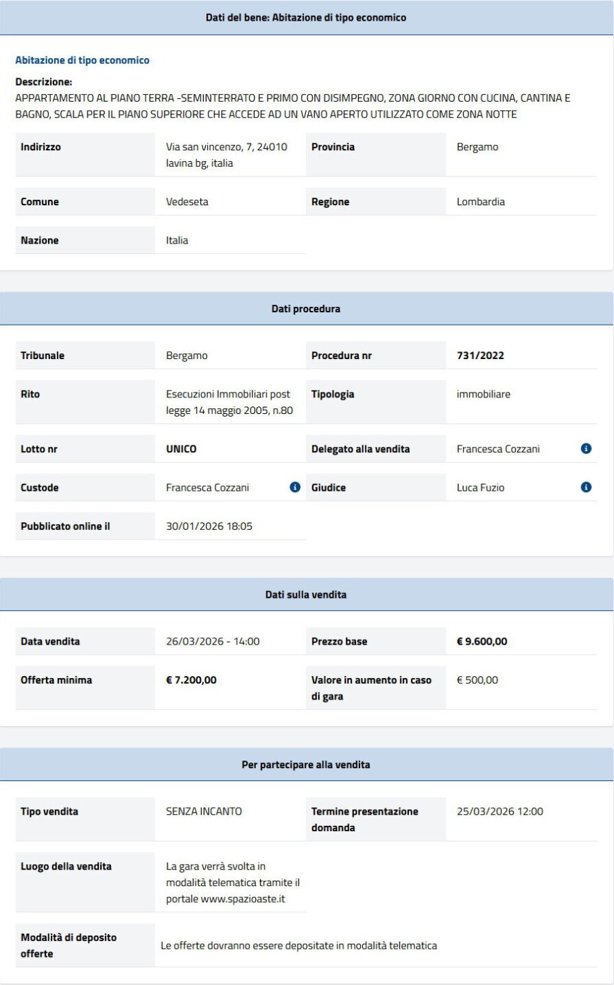Informazioni asta immobiliare