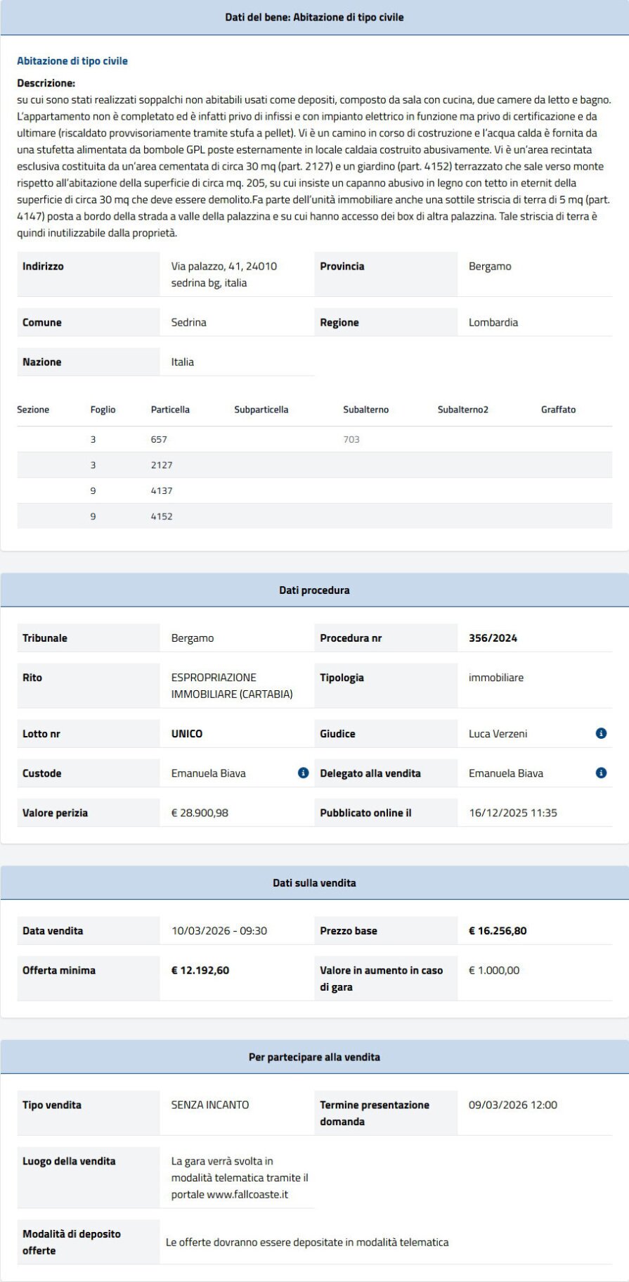 Informazioni asta immobiliare