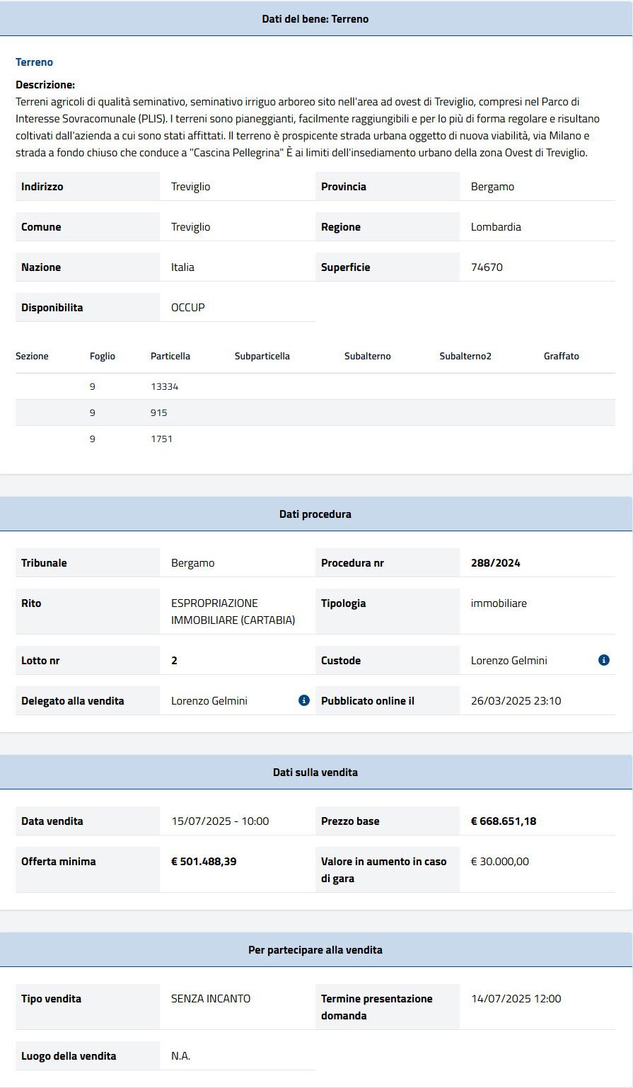 Dati tecnici asta immobiliare Informazioni asta immobiliare