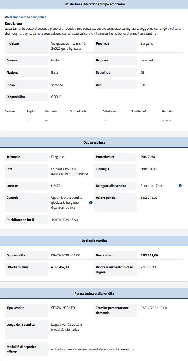 Informazioni asta immobiliare